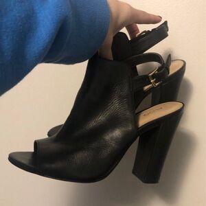 Black Leather ALDO Heeled Open Toe Booties Size 8
